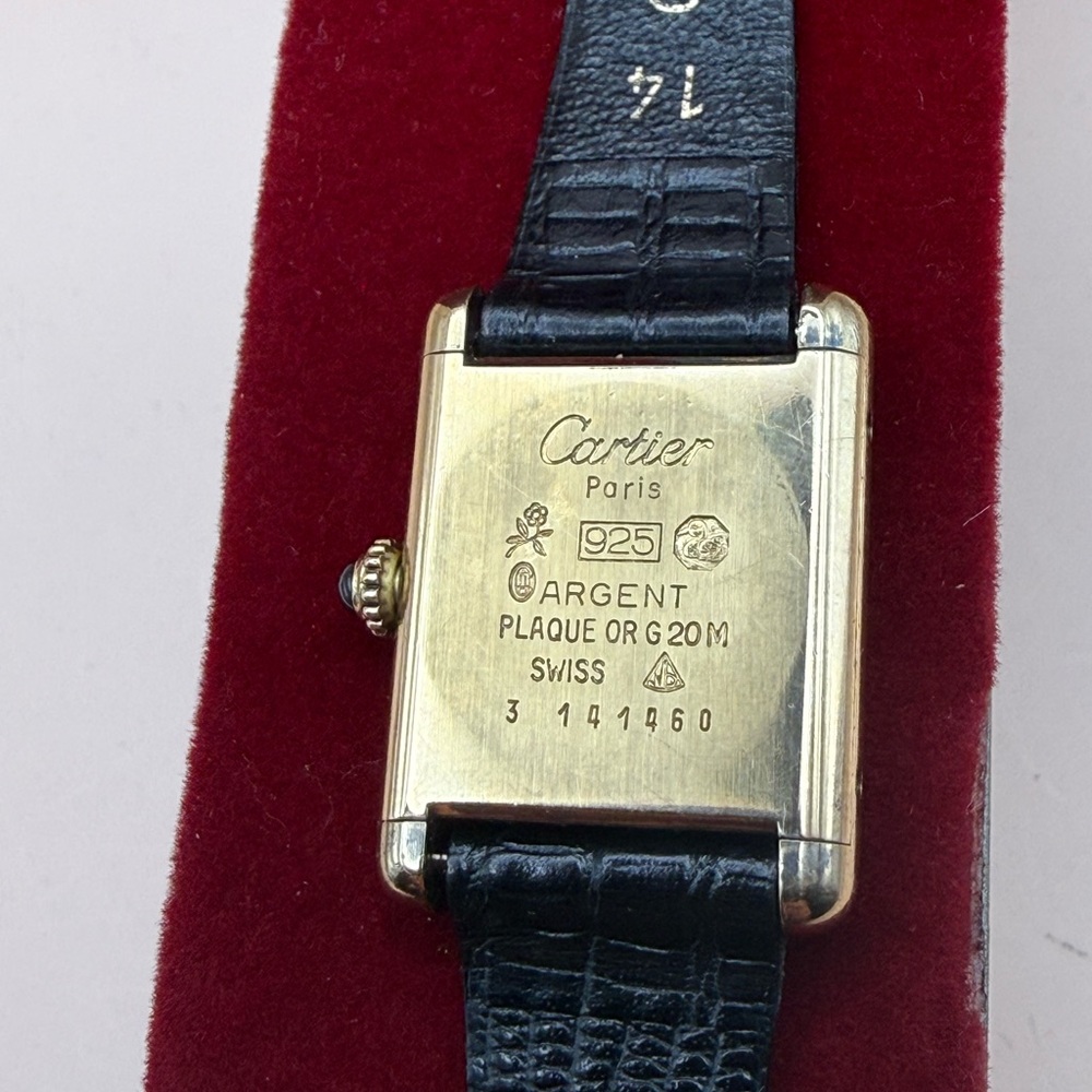 Cartier Tank Style With Black Dial, Solid Sterling Silver Plated in 18k Gold - Picture 5 of 16